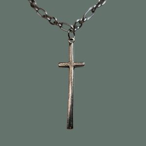 Elongated Cross  Necklace 20" textured SS Chain